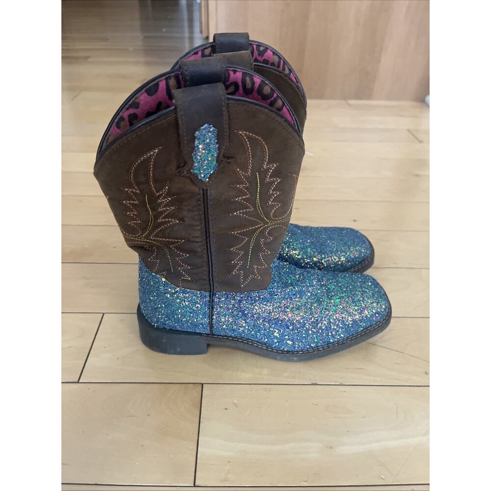 Smoky Mountain Ariel Western Boots Girls Sz 2.5 Brown Glitter Cowboy Booties - Picture 3 of 7